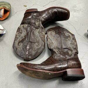 Ladies Ferrini Brown Leather Alligator Print Square Toe Western Boots Size 13D